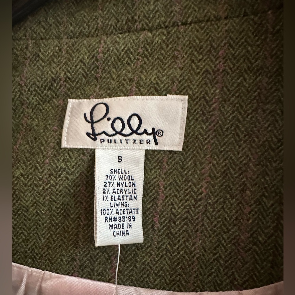 LILLY PULITZER military green tweed style pink pinstripe long sleeve jacket - Picture 3 of 13